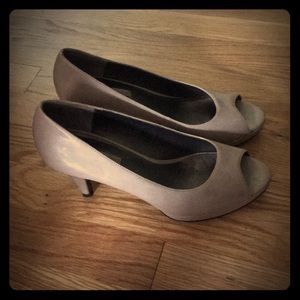 Tan open toe heels